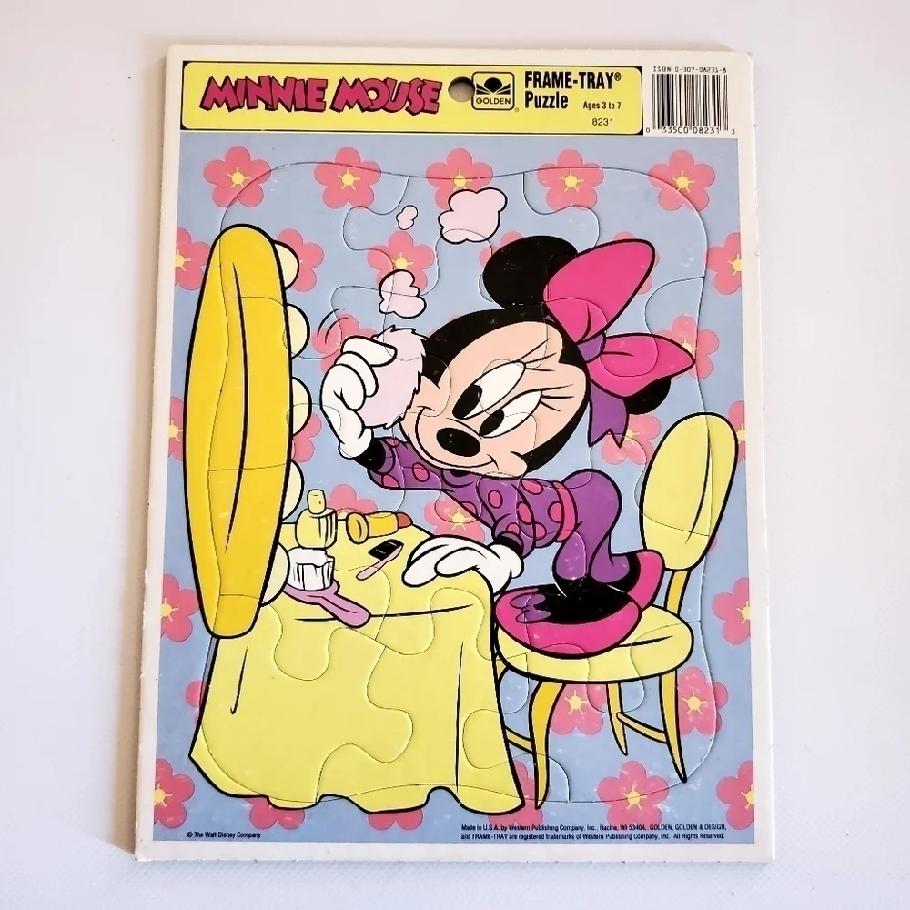 Disney Minnie Mouse Makeup Vanity Tray Puzzle 12 Piece Vintage